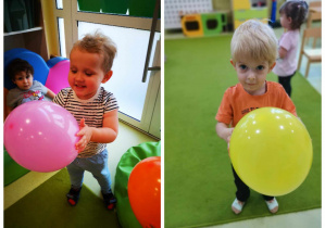 Olek i Olaf bawią się balonikami.