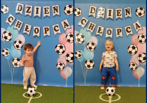 Antek i Franek pozują do pamiątkowego zdjęcia z okazji Dnia Chłopca.