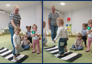 Dzieci poznają zasady bezpiecznego poruszania się na drodze z użyciem świateł i pasów drogowych.